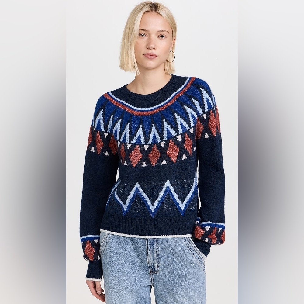 SUNDRY Fair Isle Crew‎ Neck Sweater Navy Blue